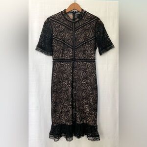 Bardot Black lace short sleeve fully lined dress